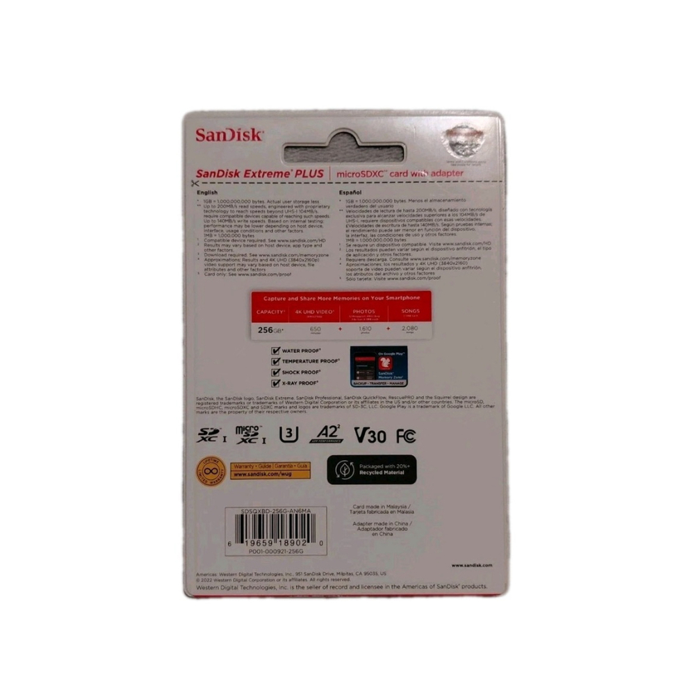 SanDisk Extreme Plus microSDXC Card With Adapter (256GB) - Picture 2 of 2